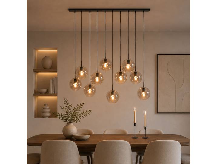 Hanglamp 10L 124x35x120 cm SUBAR mat zwart & smoke glas