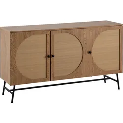 FineBuy, Kommode + Sideboard, Sideboard Anrichte 140 cm Eiche Dekor Kommodenschrank Türen Geflecht (140 x 39 x 80 cm)