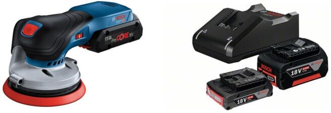 Set Bosch Akku-Exzenterschleifer GEX 18V-125 + Starter-Set: 1x GBA 18V 2,0Ah + 1x GBA 18V 4,0Ah + GAL 18V-40