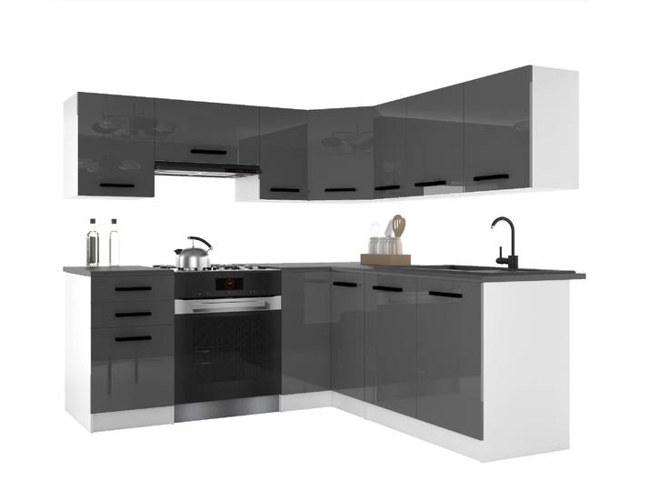 Belini - Coin cuisine moderne ITALIA 6 - Meubles de cuisine 360 cm\, gris brillant - Cuisine équipée avec éléments hauts\, éléments bas et plans de travail