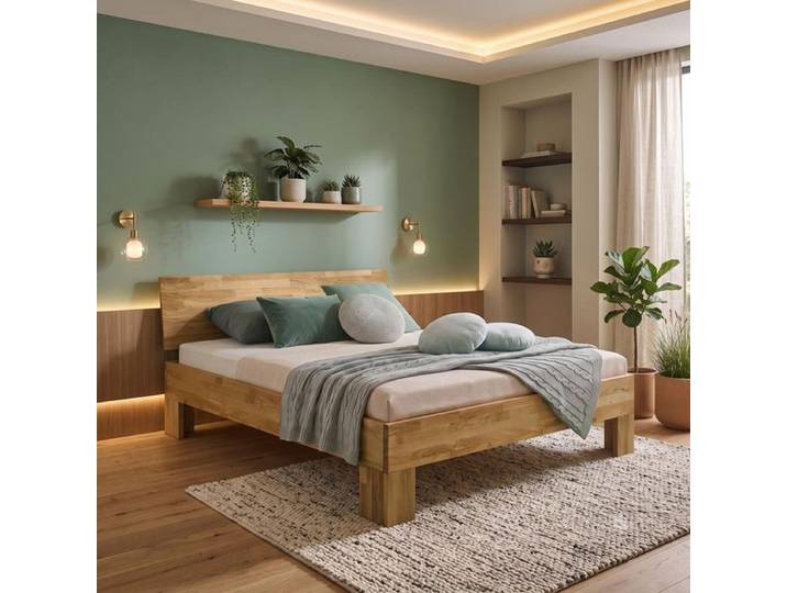 HOMELIV. Bett Pasja Komfort Wildeiche Massivholz in Überlänge 180x220cm klassischer Stil, höhenverstellbar