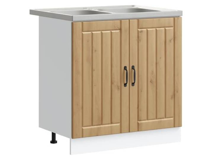 fsahslih Spülschrank mit Waschbecken Lucca 80x46x81,5 cm Artisan-Eiche Praktischer Küchenunterschrank inkl. Edelstahlspüle und Siphon für kleine Küchen, Büros oder Ferienwohnungen.