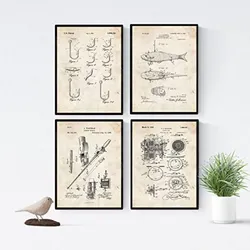 POSTER Set mit 4 Angelrute Patent A4 Rahmenlos