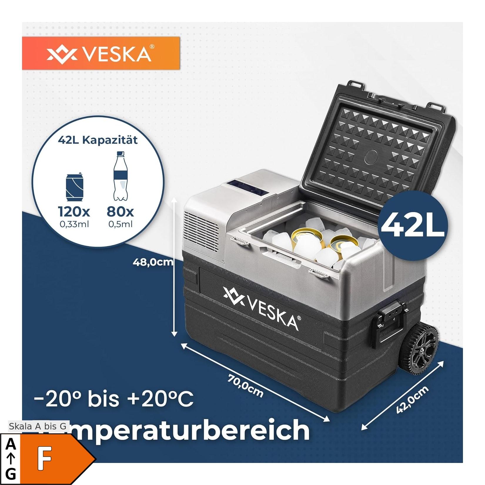 VESKA Kompressor Kühlbox elektrisch, Gefriertruhe mit APP-Steuerung - 42l anthrazit