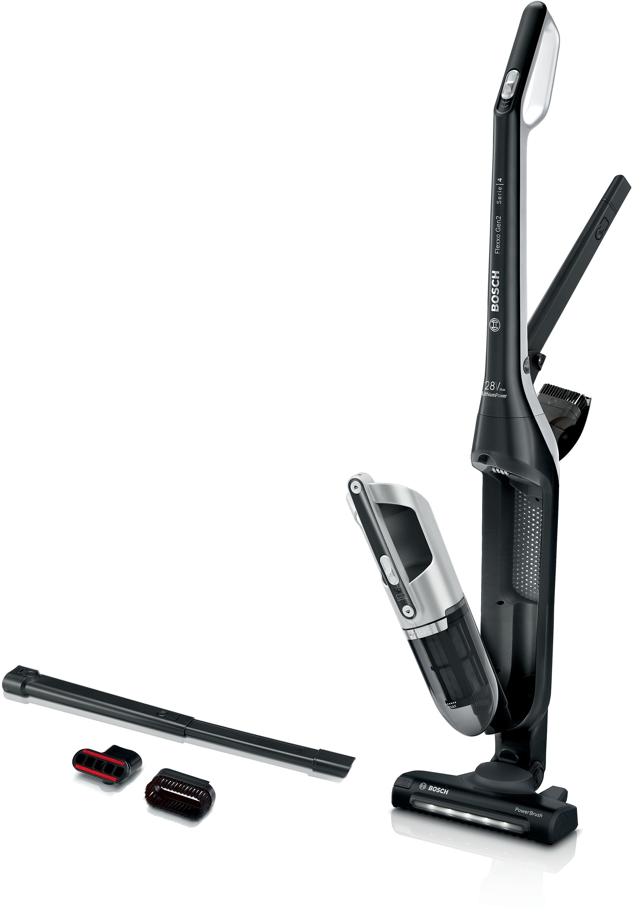 Bosch Serie 4 BBH3P2801 Flexxo Gen2 Handstaubsauger Beutellos bis 55 min Laufzeit 25,2 V (Schwarz)