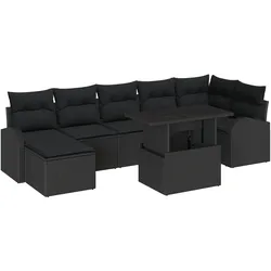 vidaXL 8-teiliges Gartenlounge-Set mit Kissen in Schwarz aus Poly-Rattan