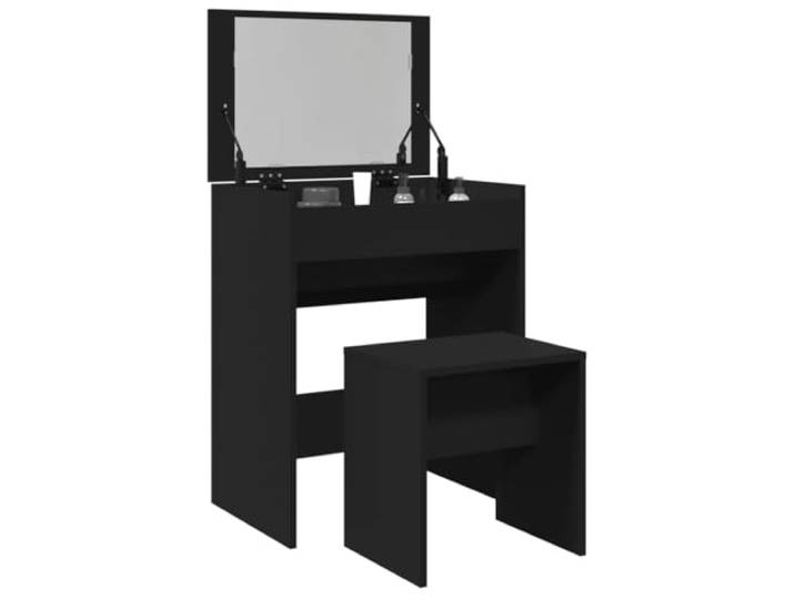 Xolmizyn Schminktisch mit Hocker, Kosmetiktisch Holzwerkstoff, Schwarz Platzsparendes Design, Inklusive Aufbewahrungsfach, Stabil & Langlebig
