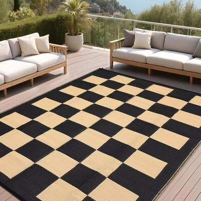Garvee Geometric Plaid Pattern Outdoor Rug