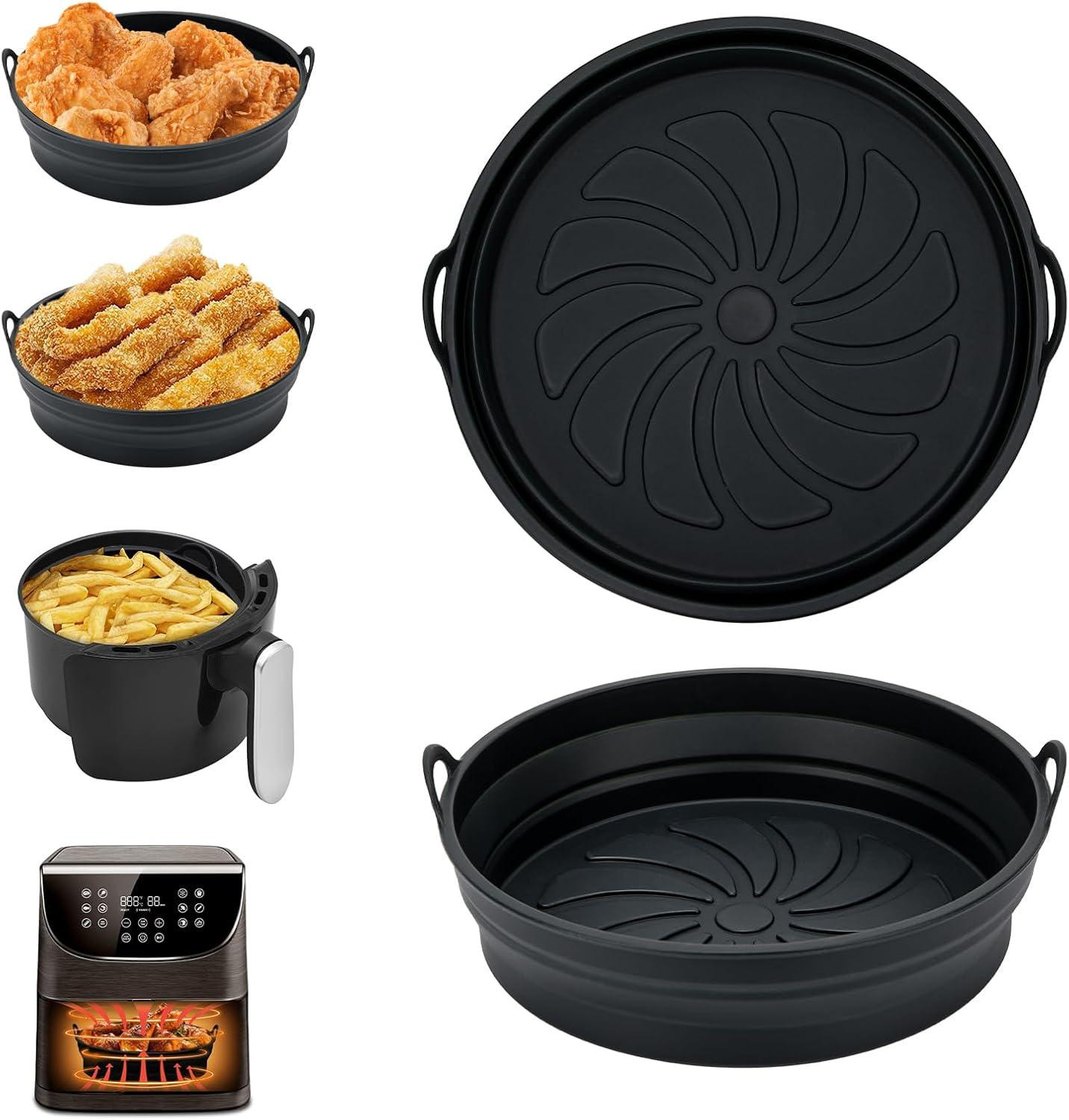 Set van 2 herbruikbare ronde silicone airfryer liners voor de heteluchtfriteuse, magnetron en oven