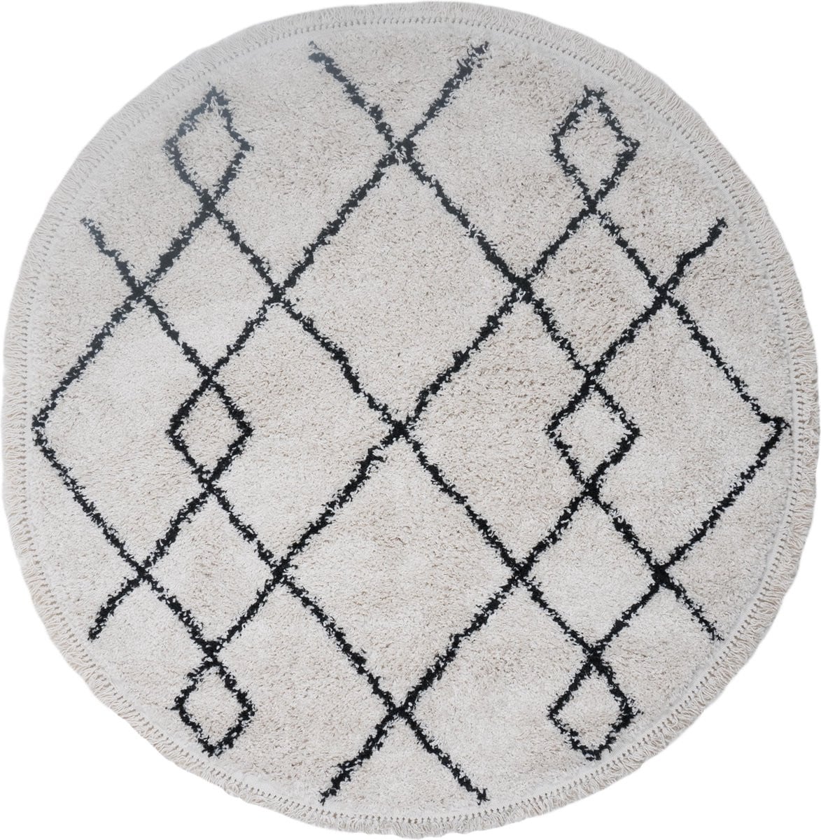 Vloerkleed Medina Cream Rond ø120 cm - Hoogpolig Berber Bohemian Design
