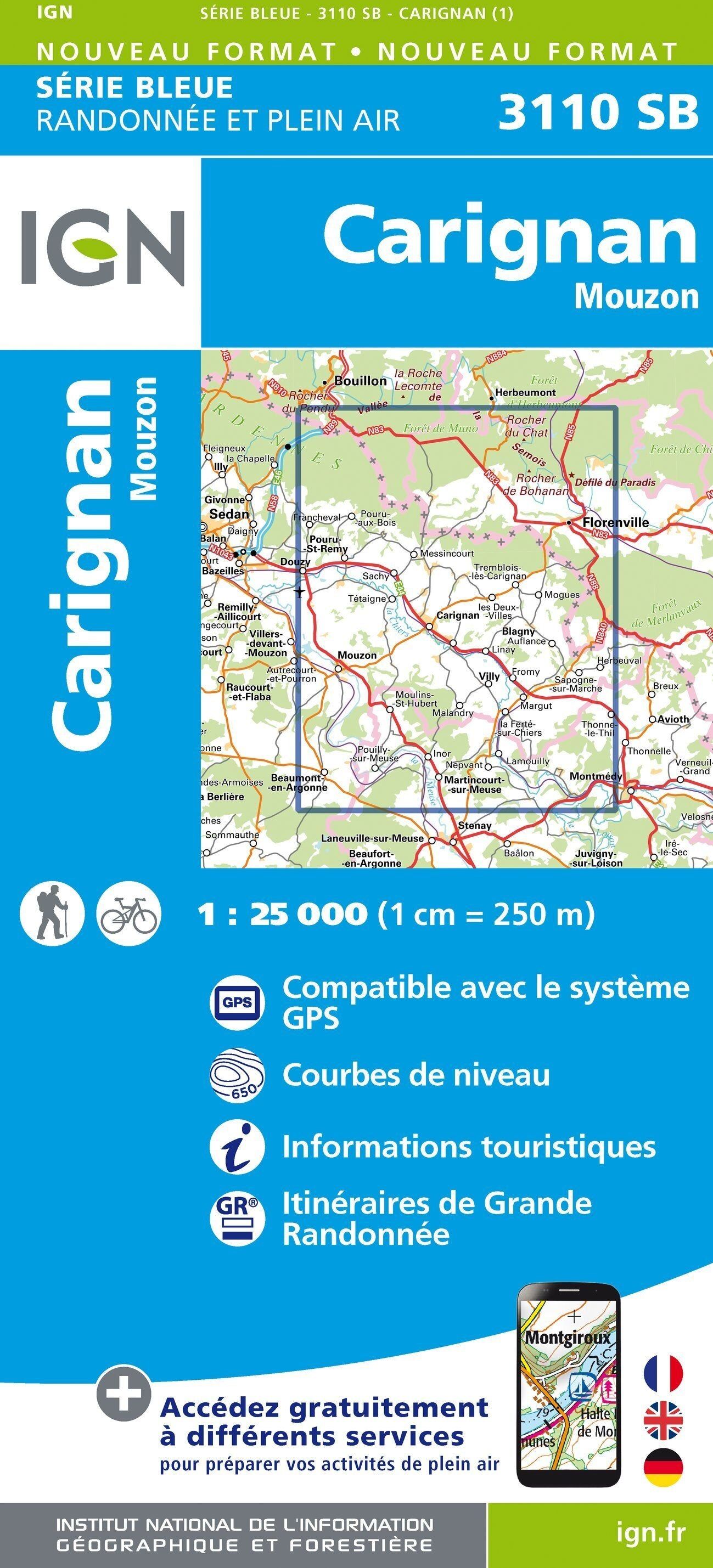 Carte de randonnée IGN Série Bleue n° 3110 - Carignan, Mouzon