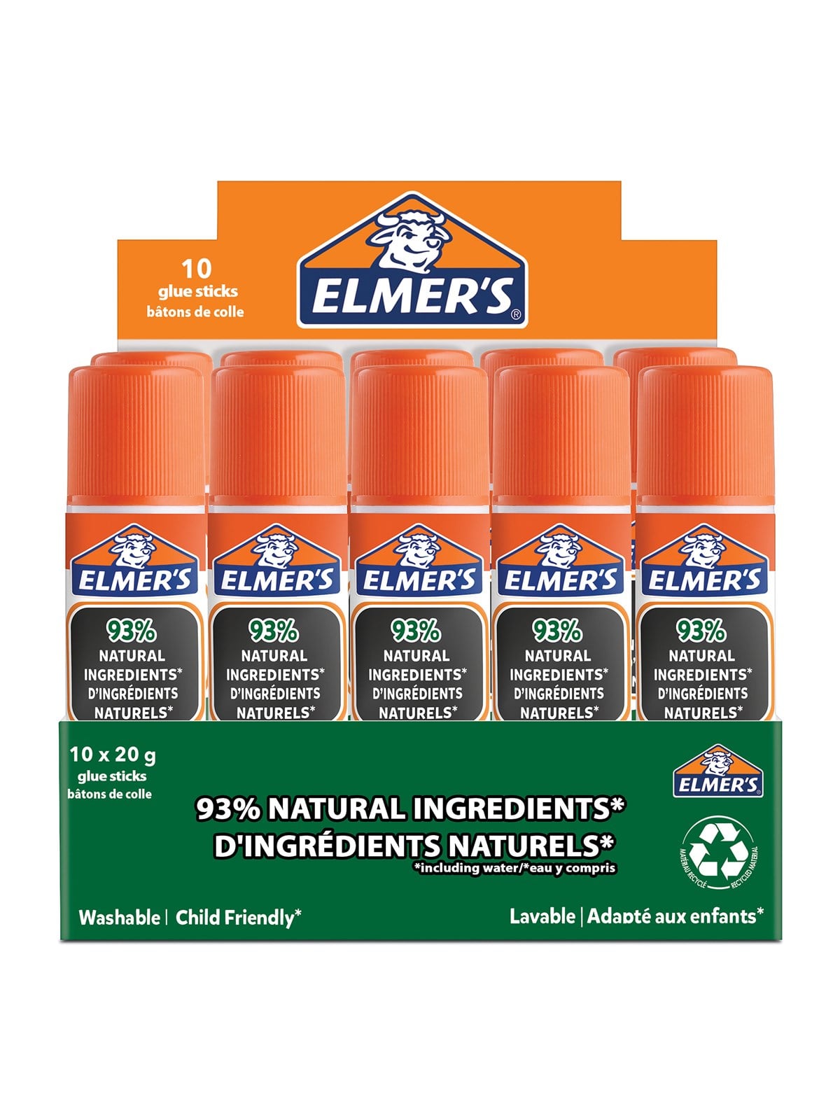 Elmer's ökologische Klebestifte | 93 % natürliche Inhaltsstoffe | 100 % recyceltes Plastik | 20 g | 10 Stück