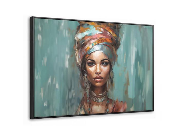 MuchoWow Leinwand Bilder mit Rahmen - Frau - Kunst - Schmuck - Porträt - 150x100, Blaugrau, Rechteckig, 150x100 cm, gerahmt, Bilder & Rahmen, Bilder, Leinwandbilder