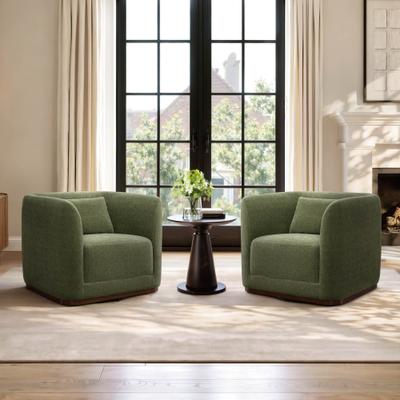 Spruce & Spring Modern Swivel Barrel Accent Chair with Pillow & Square Arm