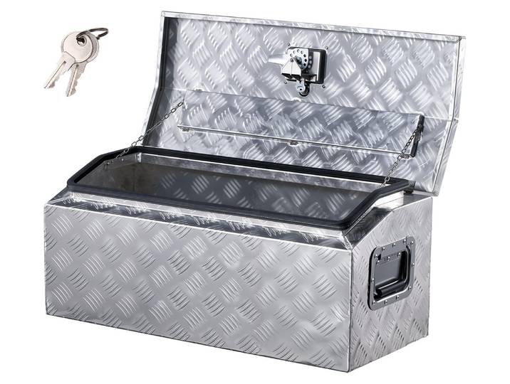 Caisse à outils VEVOR en aluminium pour le plateau de chargement\, caisse à outils rayée (762 x 330\,2 x 330\,2 mm) avec poignée latérale & clé T-Lock\, organisateur de rangement pour remorques Argent