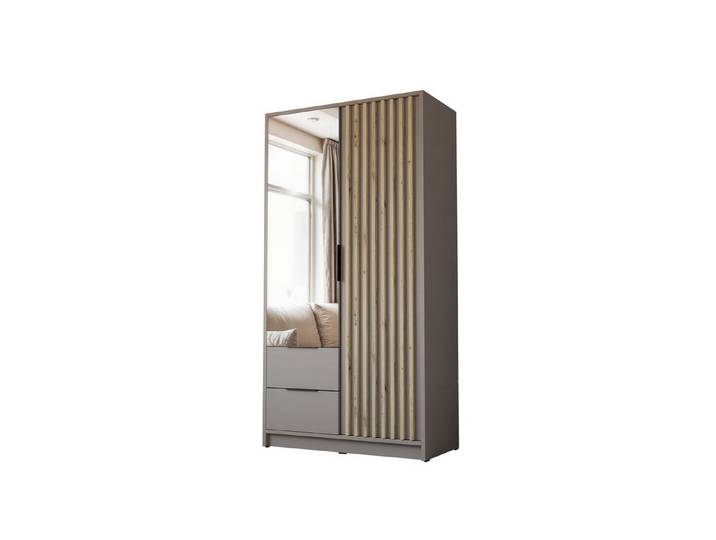 Lookway Kleiderschrank NELA 105 cm Zweittüriger Schrank mit Lamellen 105/200/51 cm