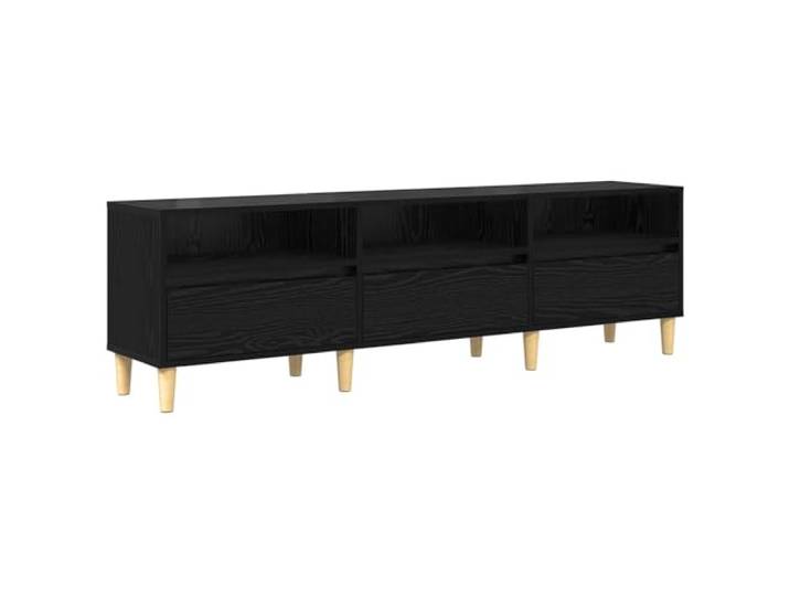 GKHPYURE TV-Möbel Eiche Schwarz 150 x 30 x 45 cm Holz mehrschichtig 2 Schubladen, 1 integriertes Regal, Kugelführungen, leicht zu reinigen, rustikales Design