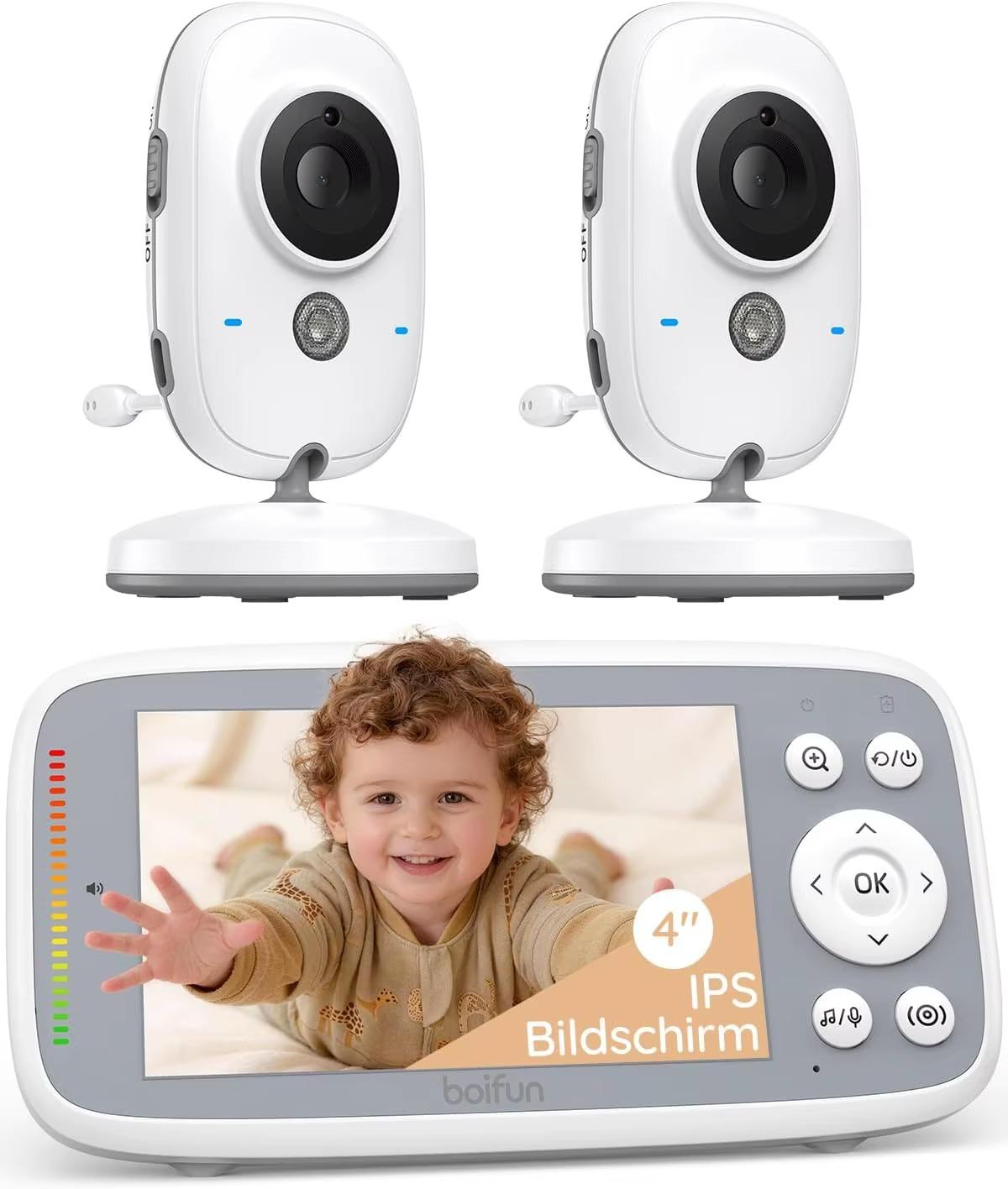 Babyphone - Video-Babyphone mit 2 Kameras - 10,2 cm IPS-LCD - HD 1080p - Zwei-Wege-Kommunikation - Automatische Nachtsicht - Temperaturmessung - Reichweite 305 m