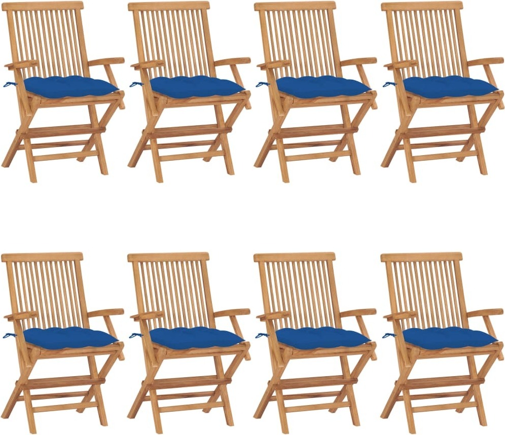 Maison Exclusive - Klappstühle mit blauen Kissen, 8-teilig, Massivholz Teakholz
