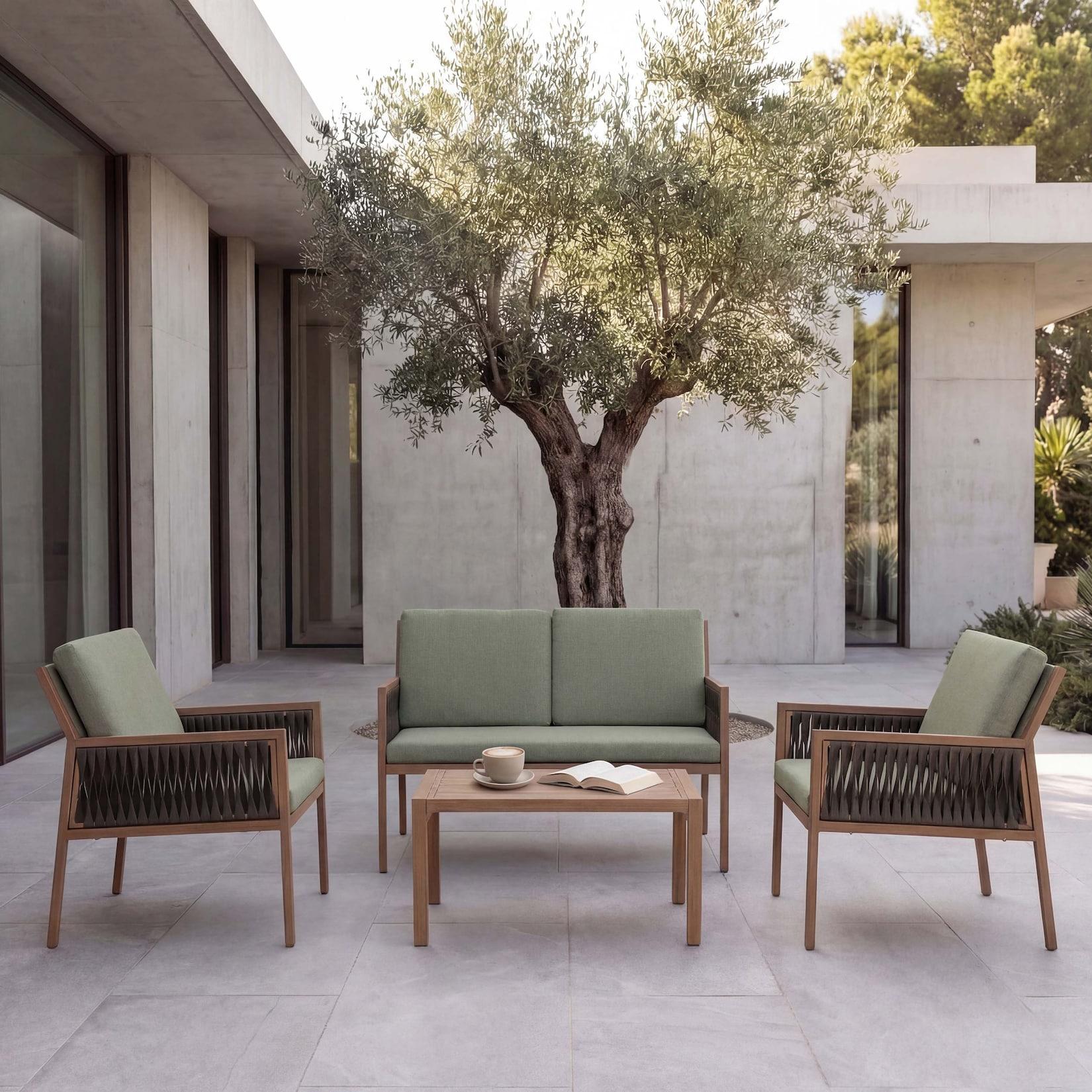 Garten-Garnitur MCW-Q12, Gartenlounge Lounge-Set Sitzgruppe Sofa, Polyrattan Olefin (210 g/m²) ~ grün