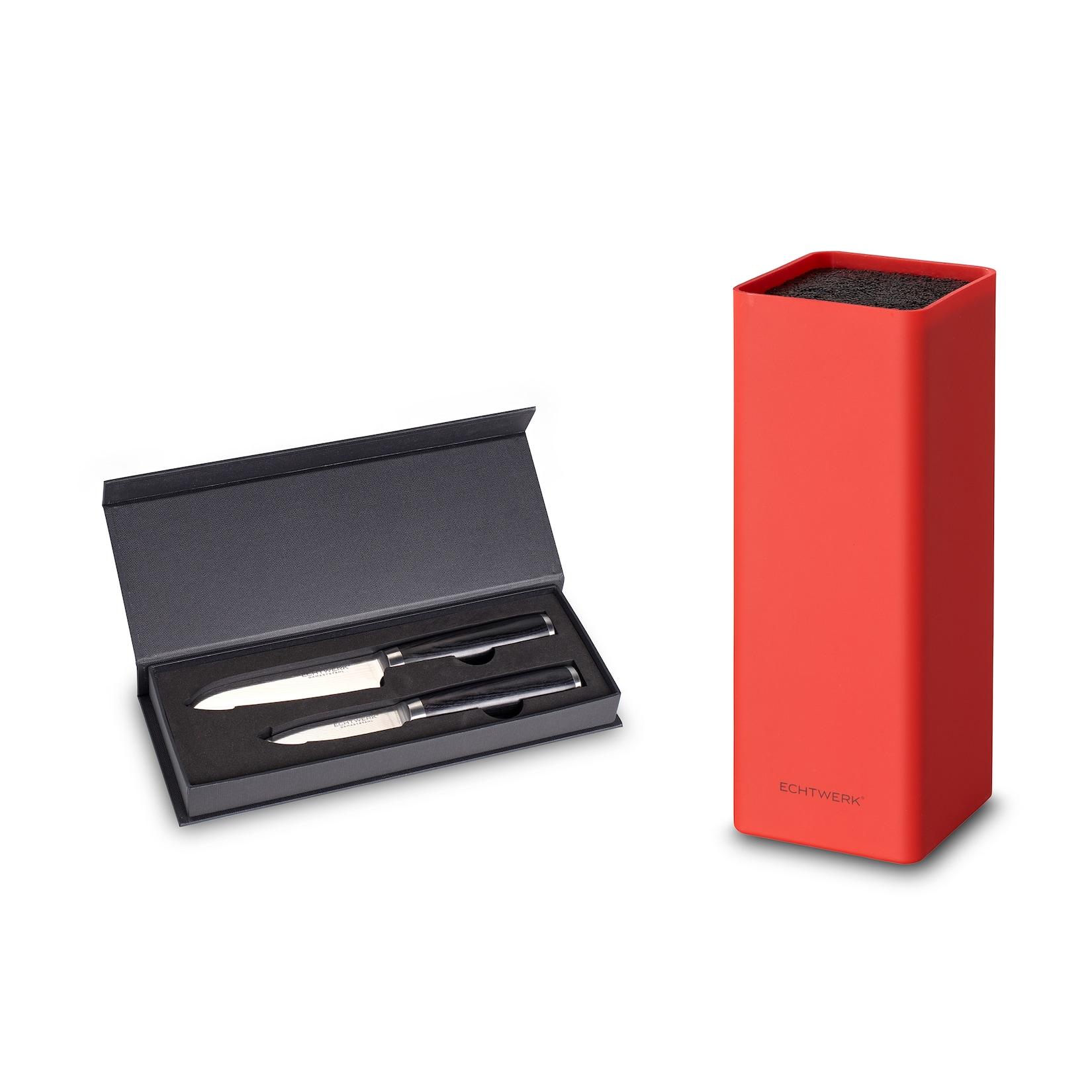 Damastmesser-Set 2tlg. inkl. Messerblock „Square“ – Rot