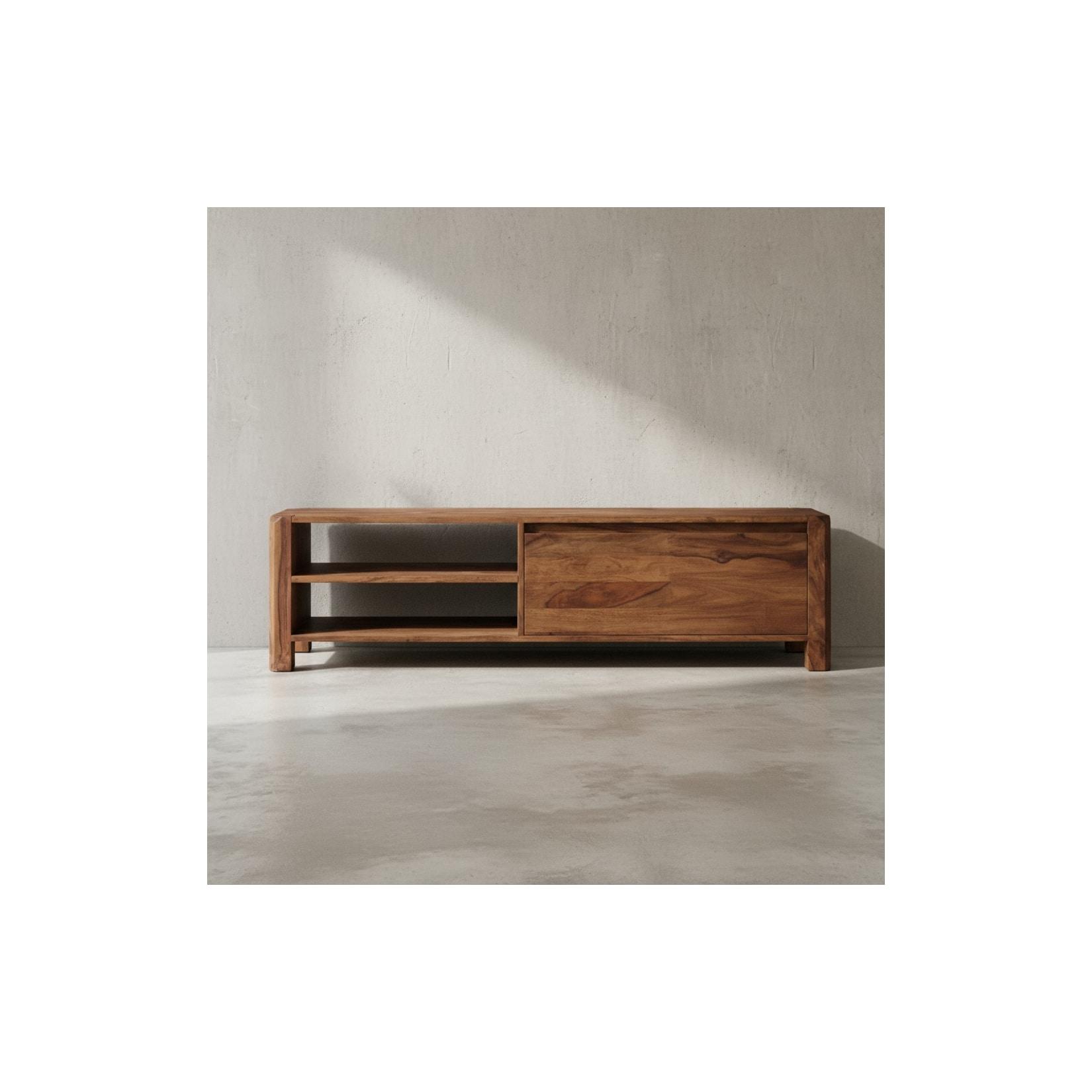 TV-Lowboard Massivholz, Landhausstil, Ablagefächer, Dunkelbraun 140x35x40 cm