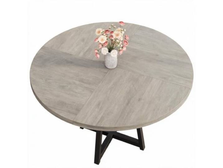 Koioplie Runder Esstisch 120 cm Holzplatte Metallfuß Industrie Grau Sternförmige Basis, Industrie-Design, stabile Konstruktion, 4 Personen