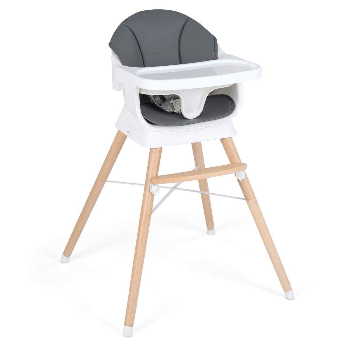 Costway Multifunctionele Kinderstoel met PU-kussen, 5-puntsgordel en Voetsteun voor baby's