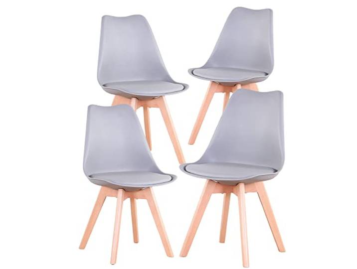 BenyLed 4er Set Esszimmerstühle Skandinavischer Küchenstuhl Design Modern Wohnzimmerstühle, Esszimmer Holzbeine Stühle, Stühle für Cafés, Küchenstühle (Grau)
