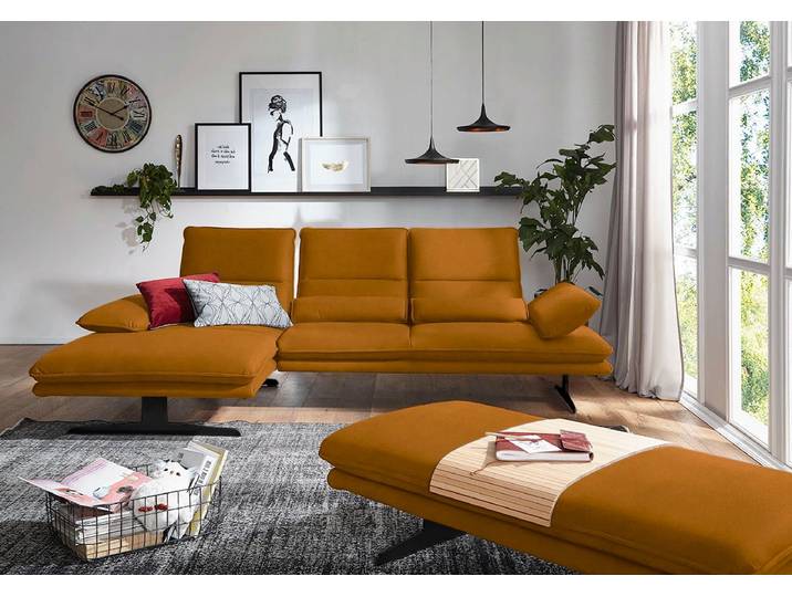 Ecksofa, Luxus-Microfaser, Gelb Brandy S37, 291×164 cm, Sitztiefenverstellung, Modern, W.SCHILLIG