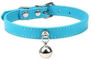 Uplift Essentials Colorful Adjustable Leather Pet Collar With Metallic Safety Bell lake Blue m