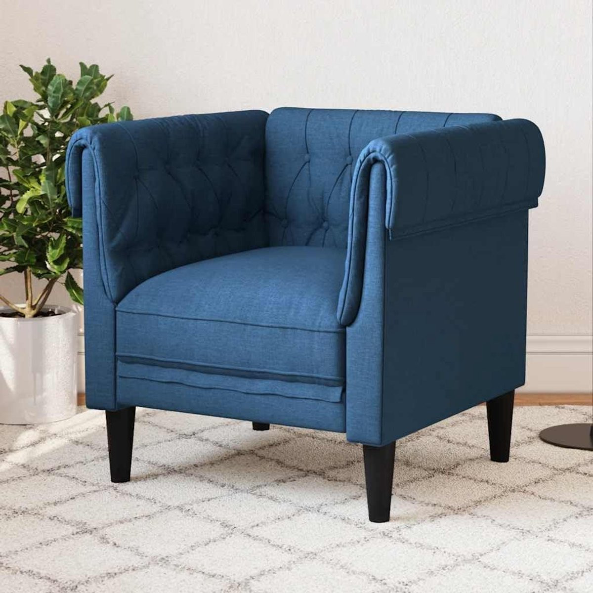 Chesterfield Fauteuil Blauw - Stoffen Stoel met Klassiek Design - Hoogte: 78,5 cm