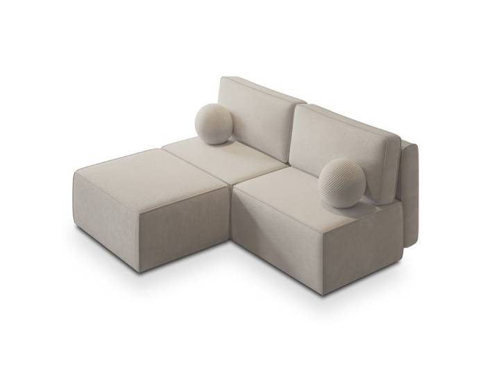 Canapé d'angle VARNA Canape Convertible - Angle - 3 places - 196x158x86 cm - Velours côtelé POSO 100 - Beige