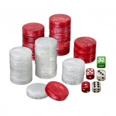 Philos Spielsteine - Backgammon - medium - 28 x 8 mm - Kunststoff - rot weiß - inkl. Würfel 290864