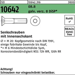 Senkschraube ISO 10642 Innen-6kt M5x12 8.8 galv.verz. 8 DiSP 500St.
