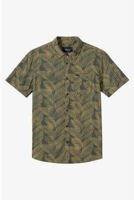 O'Neill s Trvlr Perforated Printed Standard Fit Shirt in Dark Olive, Size Medium, Nylon/Polyester