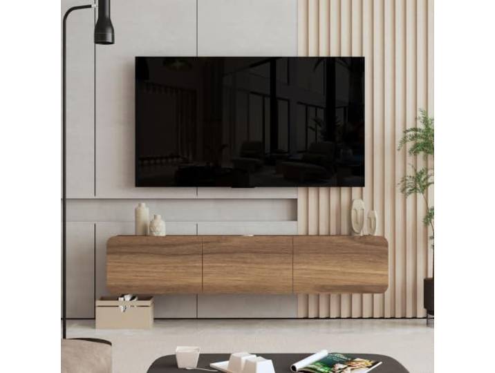 brandloop TV-Lowboard hängend, schwebende TV-Bank für Wandmontage, moderner Fernsehtisch grifflos, TV-Hängeboard mit Stauraum, Fernsehschrank fürs Wohnzimmer