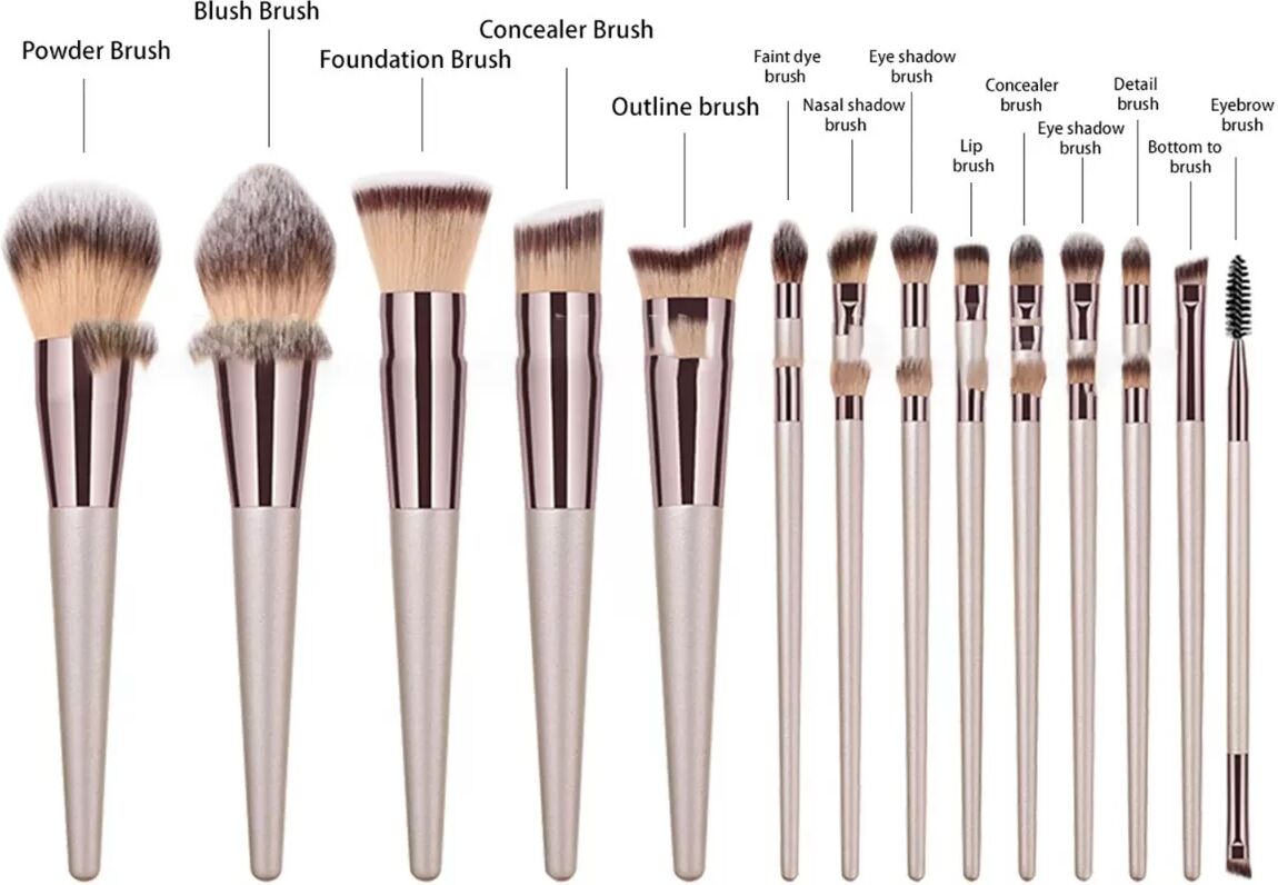 INF Ensemble de 14 pinceaux de maquillage avec éponges et accessoires - Kit complet de pinceaux cosmétiques