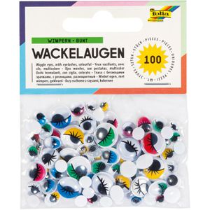 Folia Wackelaugen 7510, mehrfarbig mit Wimpern, 6 verschiedene Größen, rund und oval, 100 Stück
