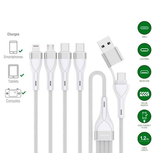 4Smarts USB-Kabel USB-A Stecker, USB-C, USB-Micro-B Stecker, Apple Lightning Stecker 1.2m Weiß 541024