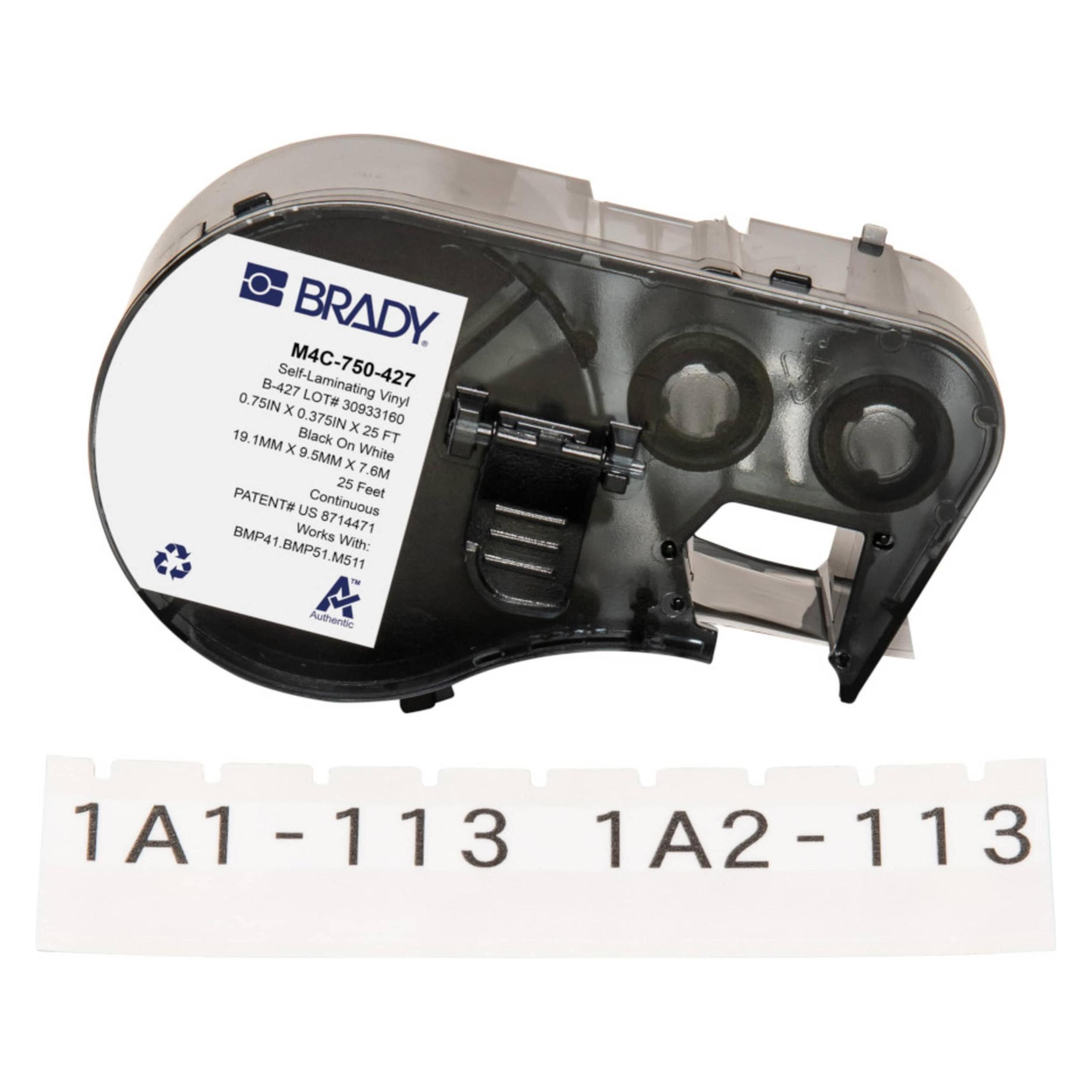 Brady M4C-750-427, selbstlaminierendes Vinyl, Schwarz auf weiss/Transparent, 19.05 mm x 7.62 m, bes (19.05 mm) (M4C-750-427)