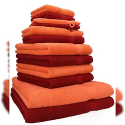 Betz 12-tlg. Handtuch-Set PREMIUM 100% Baumwolle 2 Duschtücher 4 Handtücher 2 Gästetücher 2 Seiftücher 2 Waschhandschuhe blutorange/rubinrot
