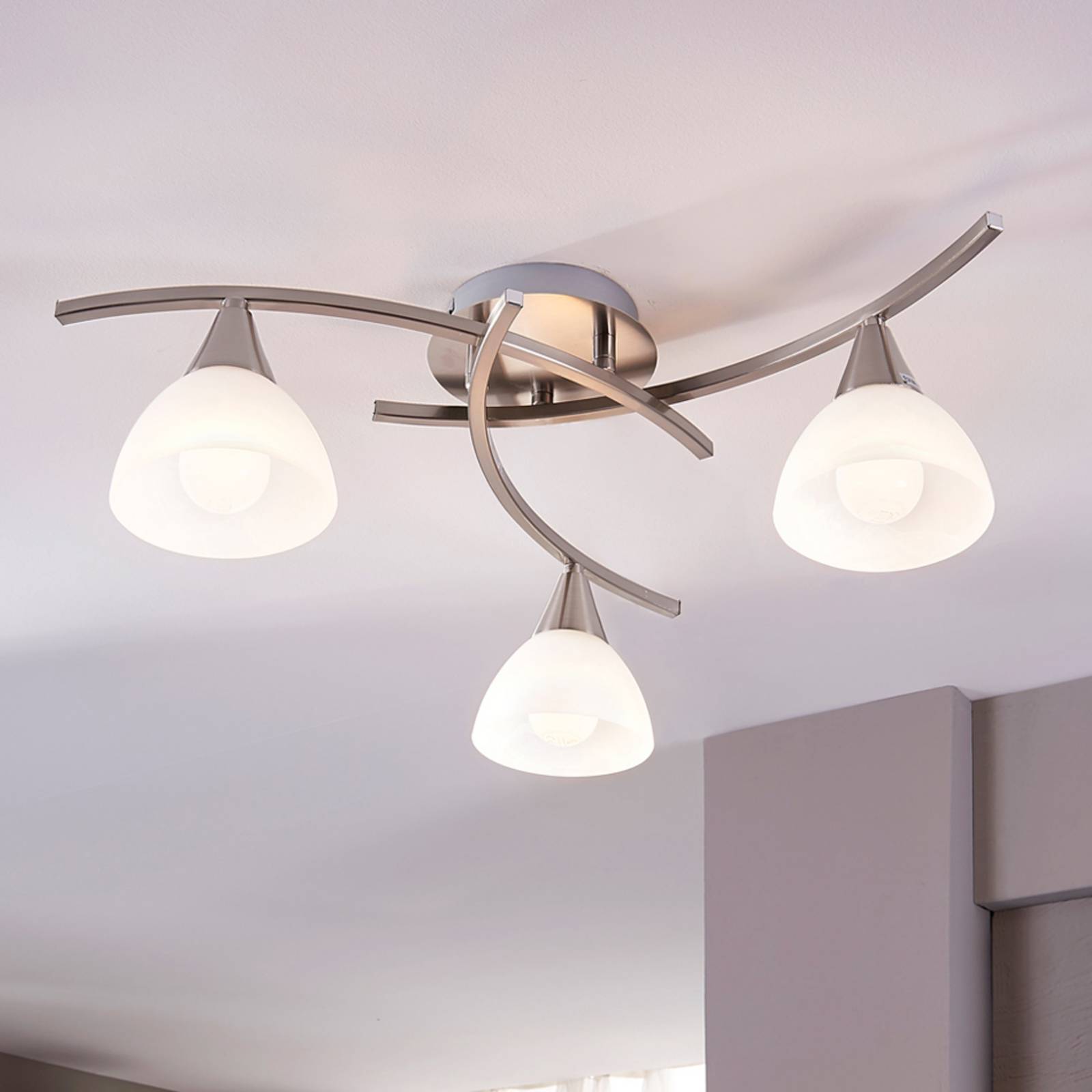 Deckenlampe Della Lindby, dimmbar, alu / grau / zink, für Wohn- / Esszimmer, Glas, Modern, Deckenlampe