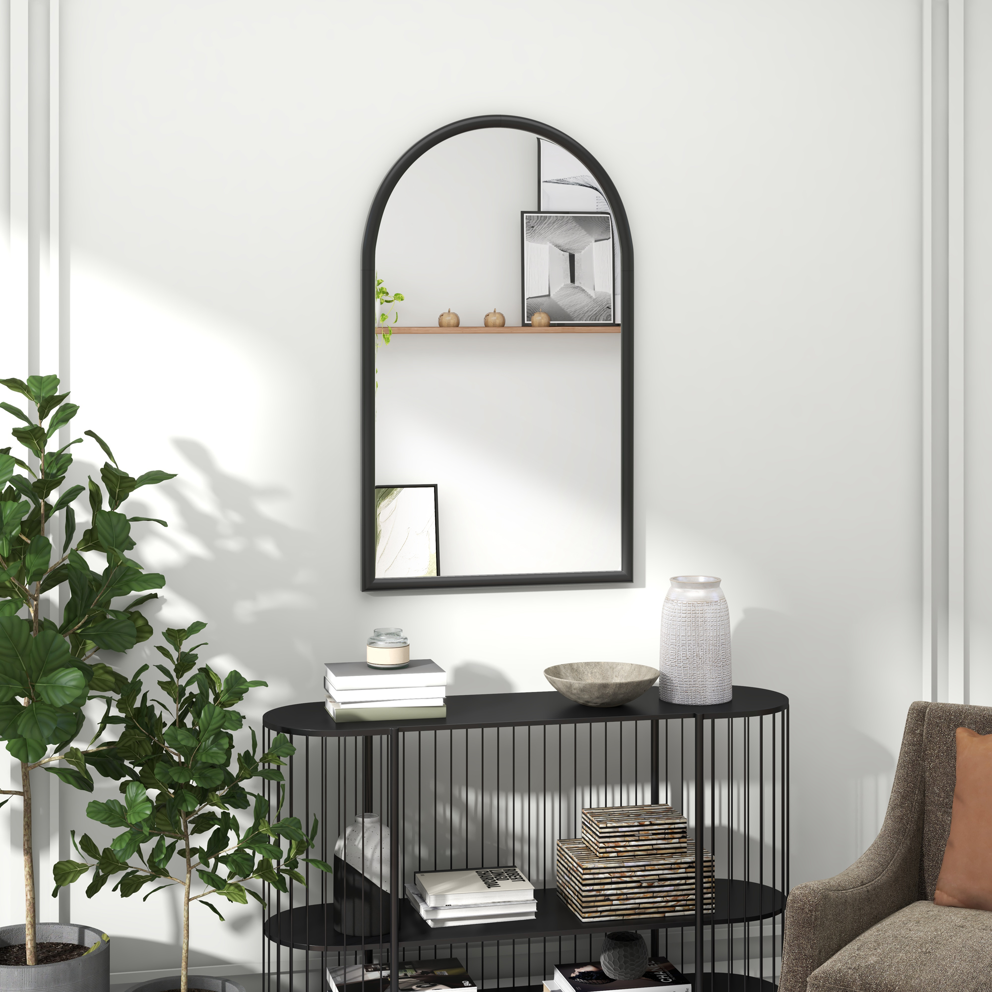 Homcom Specchio da Parete ad Arco con Cornice in Legno, 110x65 cm, Nero   Aosom Italy