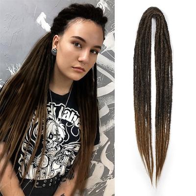 Dreadlock-Verlängerungen, doppelendig, 61 cm, 3-in-1-Set, gemischte hellbraune bis blonde Dreads, synthetische, lockige Enden, Hippie-Stil, gewellte Boho-Dreads, 20 Stränge, handgefertigte Dreads