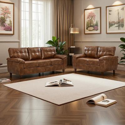 ZWYO HOSIMU Faux Leather 5-Seater Sofa Set with Wide Armrests and Built-in Storage
