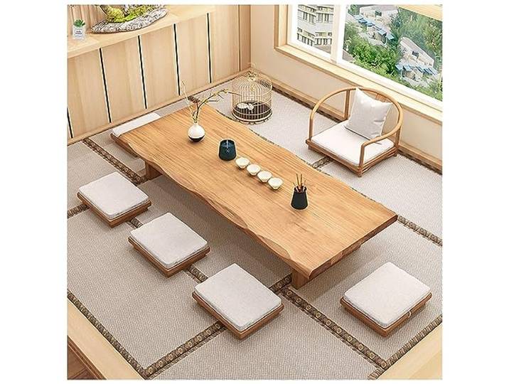 PetterShop Rechteckiger Stil Tatami Tisch, Japanischer Bodentisch, Vintage Teetisch Niedriger Tisch Oder Sitzen Auf Dem Boden Akzent Möbel (S : 120x60x35cm)