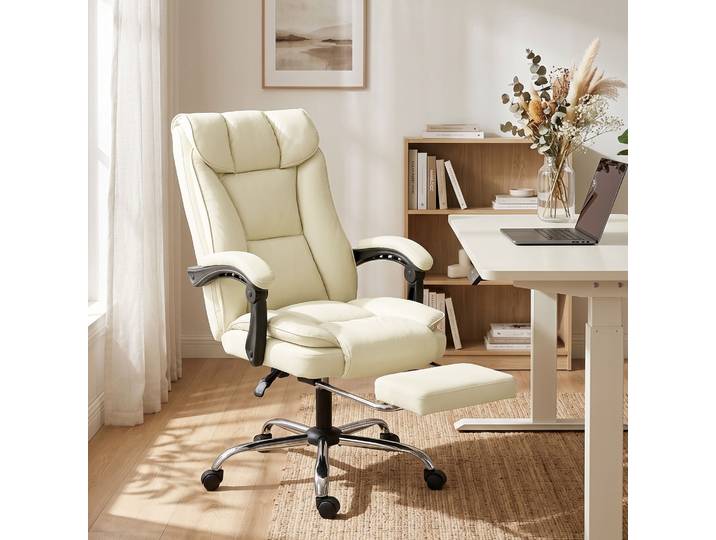 HOMCOM Fauteuil Bureau Ergonomique Similicuir Pivotant Beige+Noir