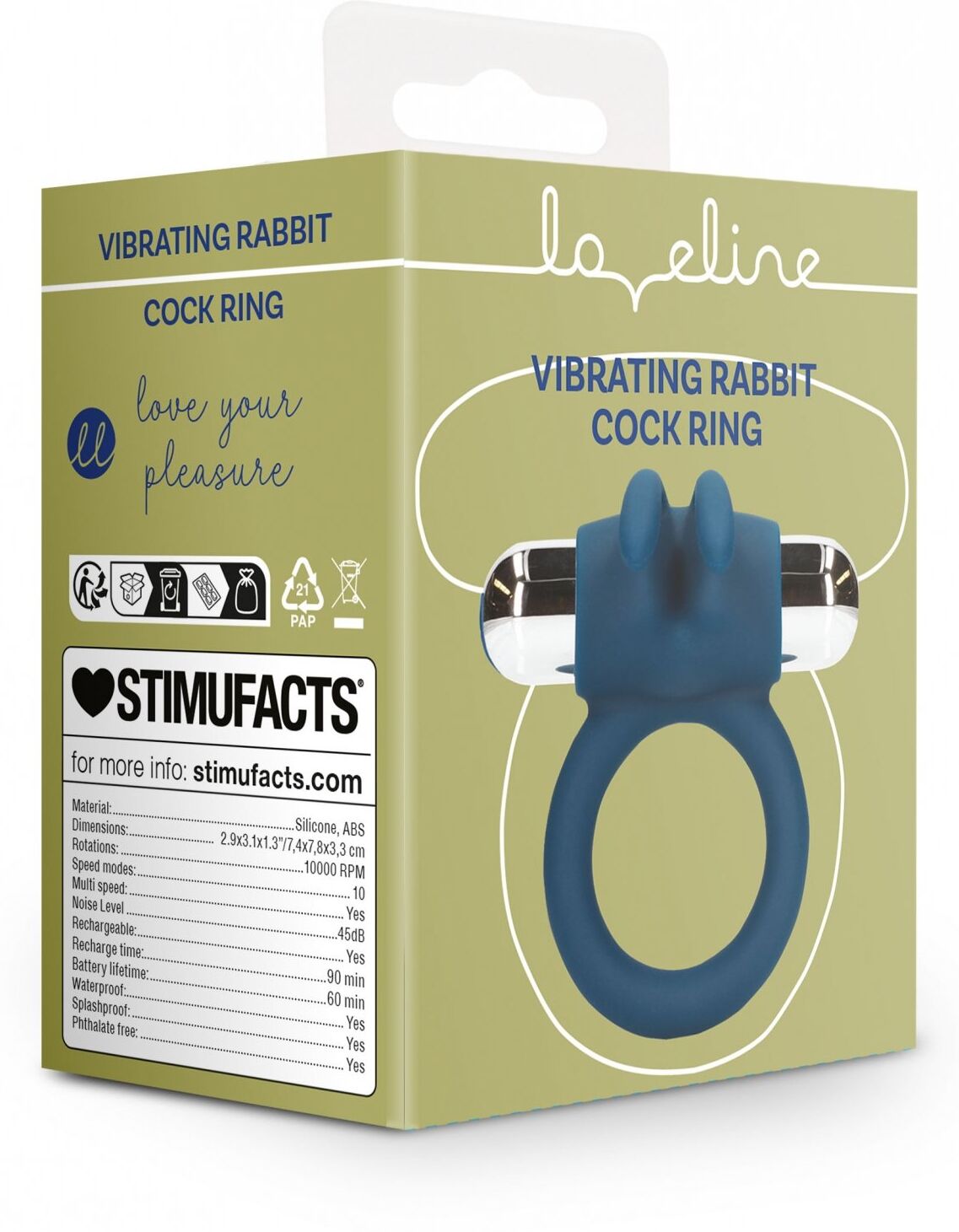 Loveline Rabbit Cock Ring USB rechargeable - Baltic Blue