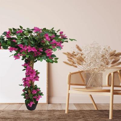 YUN 4ft Artificial Bougainvillea Tree, Realistic Faux Plant with Flowers and Leaves for Indoor Outdoor Decor